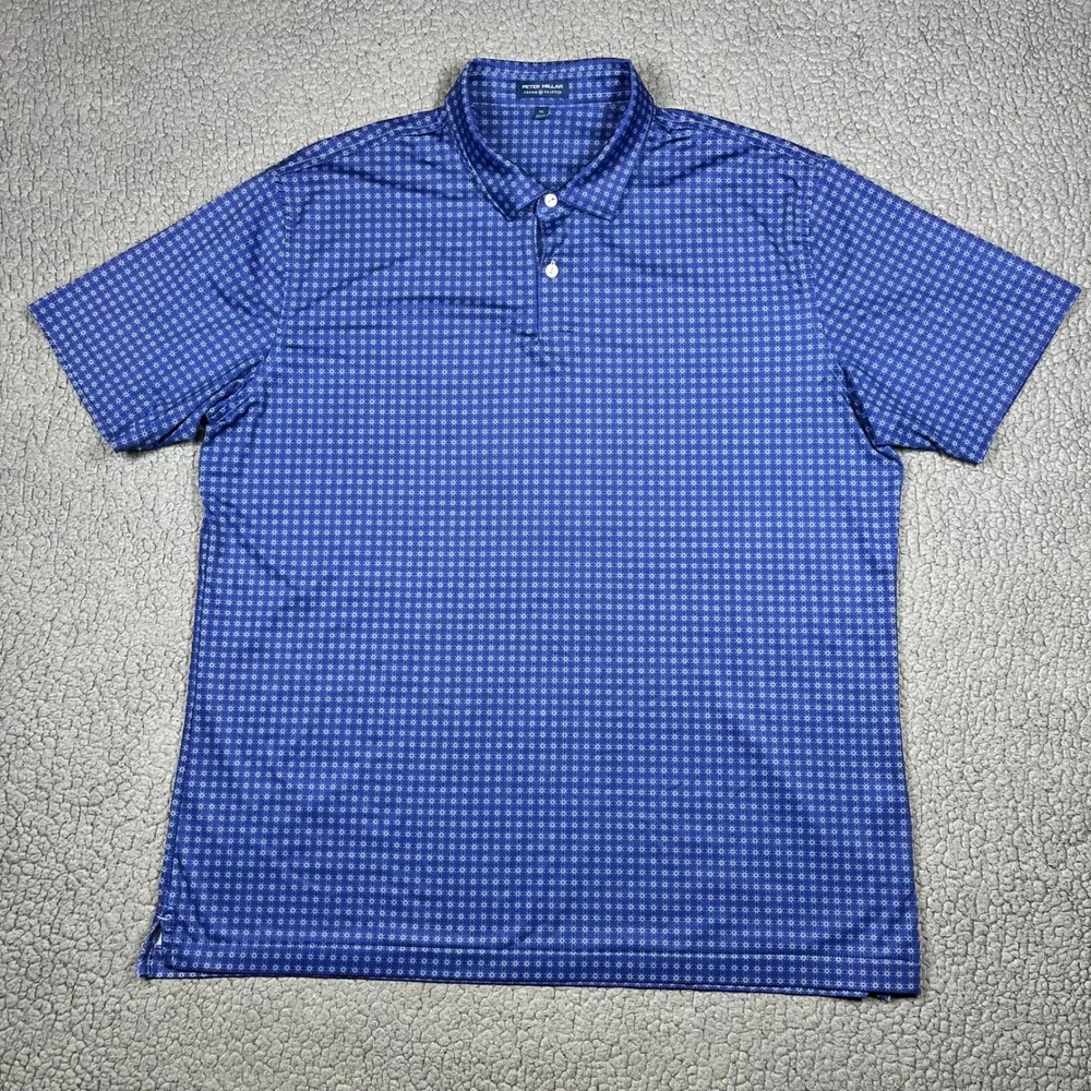 Peter Millar Crown Crafted Mens XL Blue Starburst Golf Polo MF21EK79TFL